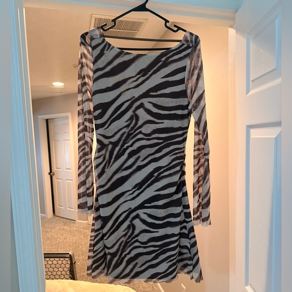 SHEIN Dresses & Skirts - Zebra Print Long Sleeve A-Line Dress - Black & White